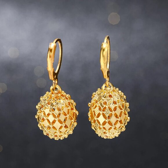 14K Gold Chunky Round Ball Womens Earrings NEW Hanging Drop 14K Silver Jewelry - Picture 5 of 7